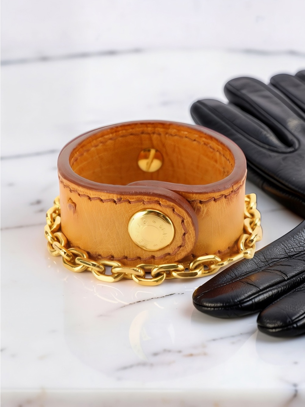 Hermes Nomade Glove Holder Camel Gold Ostrich Leather Gold Hardware w/ Dustbag